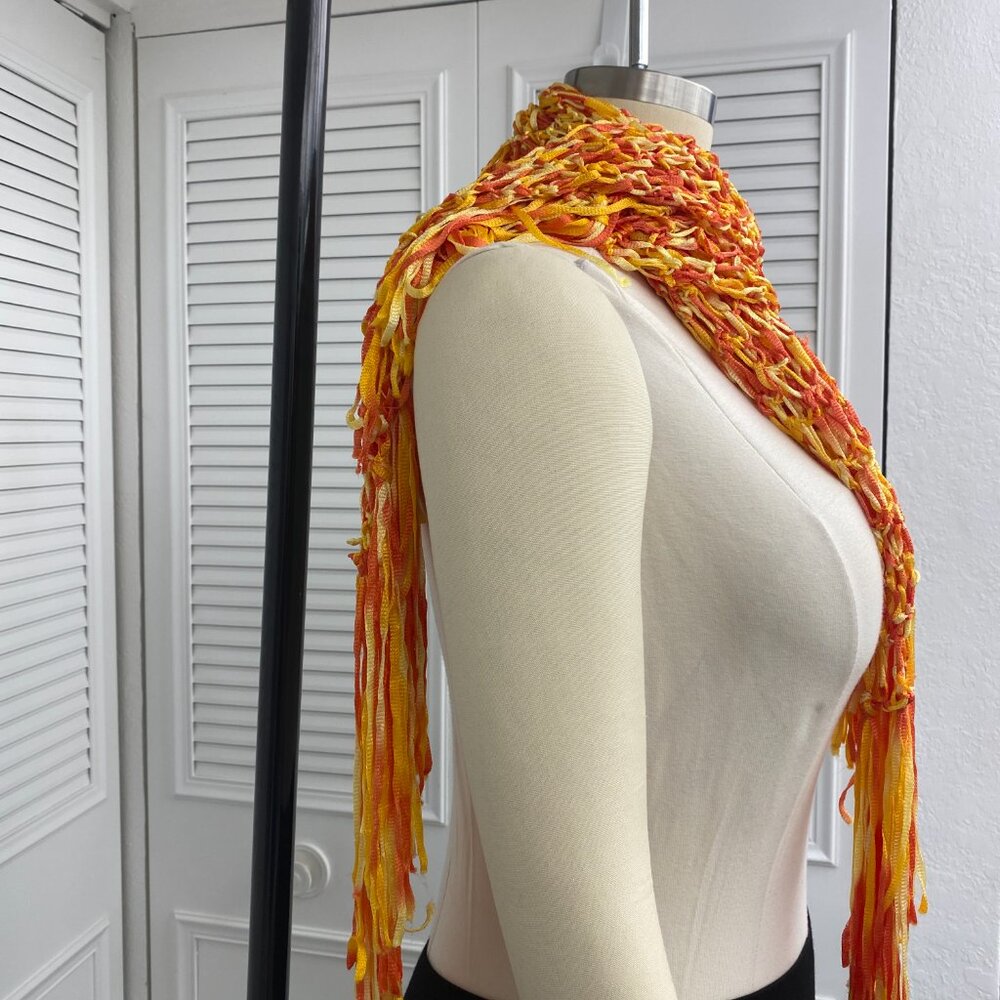 Crochet Poncho Top Oranges Tie Dye OS Doubles as Scarf - Picture 11 of 11